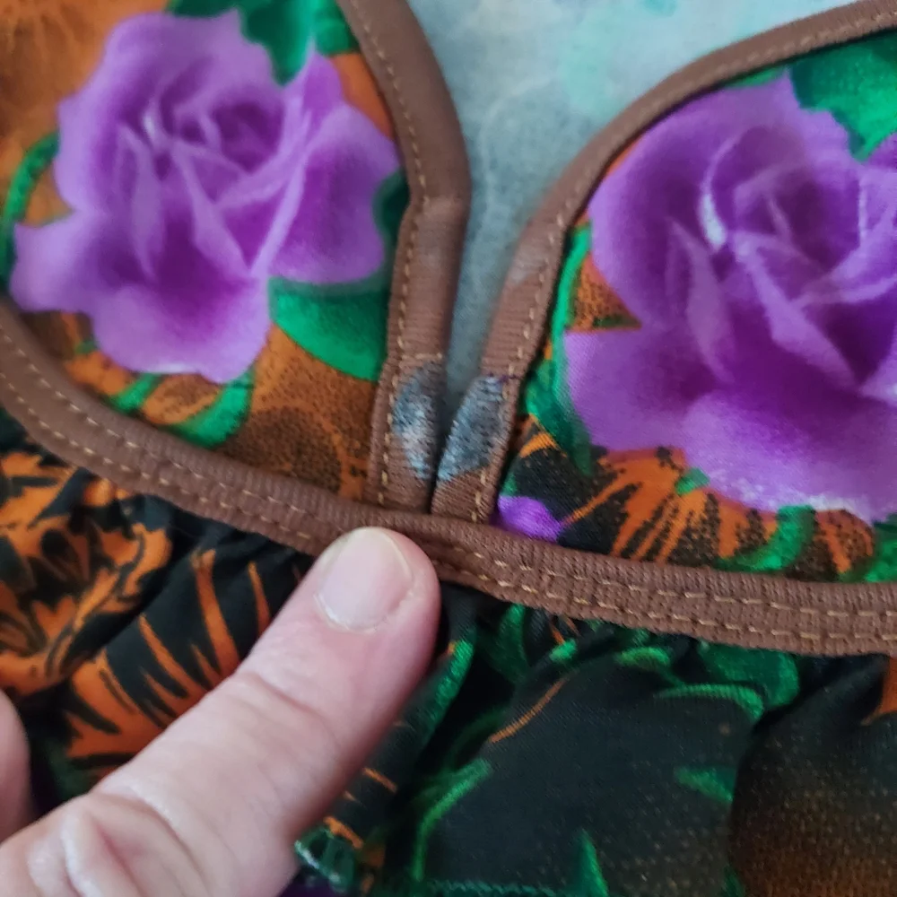 Floral Two-Piece Capri Loungewear Set Purple & Orange Print Comfy Relaxed Fit